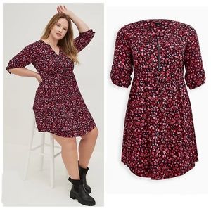 TORRID NWT ZIP FRONT SHIRT DRESS - CHALLIS HEARTS - 2X